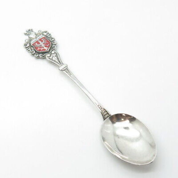 FRITZ REU & CO. 800 Silver Vintage Enamel Frankfurt Germany Coffee Spoon